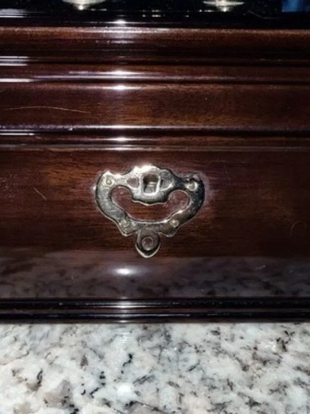 Vintage Large Red Mahogany Wood Jewelry Box Red Velvet Lining - WITH Key - Korea